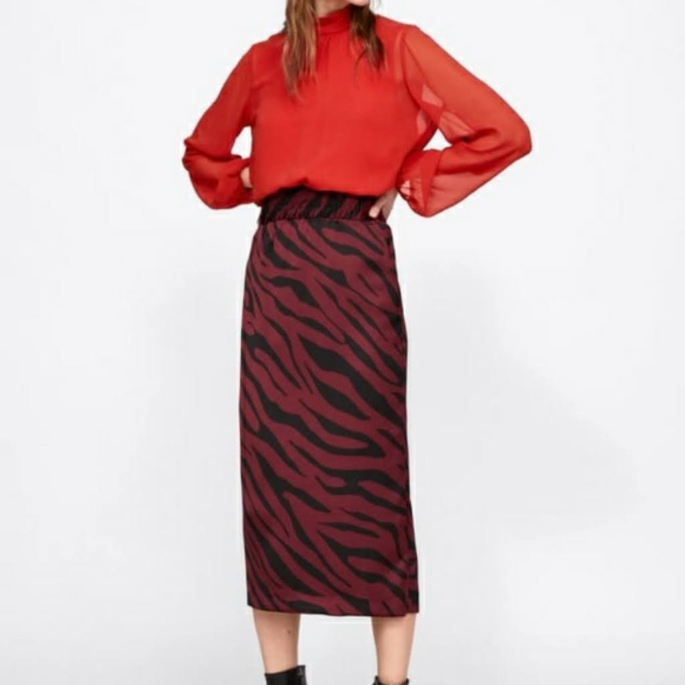 Zara animal print pencil midi skirt
